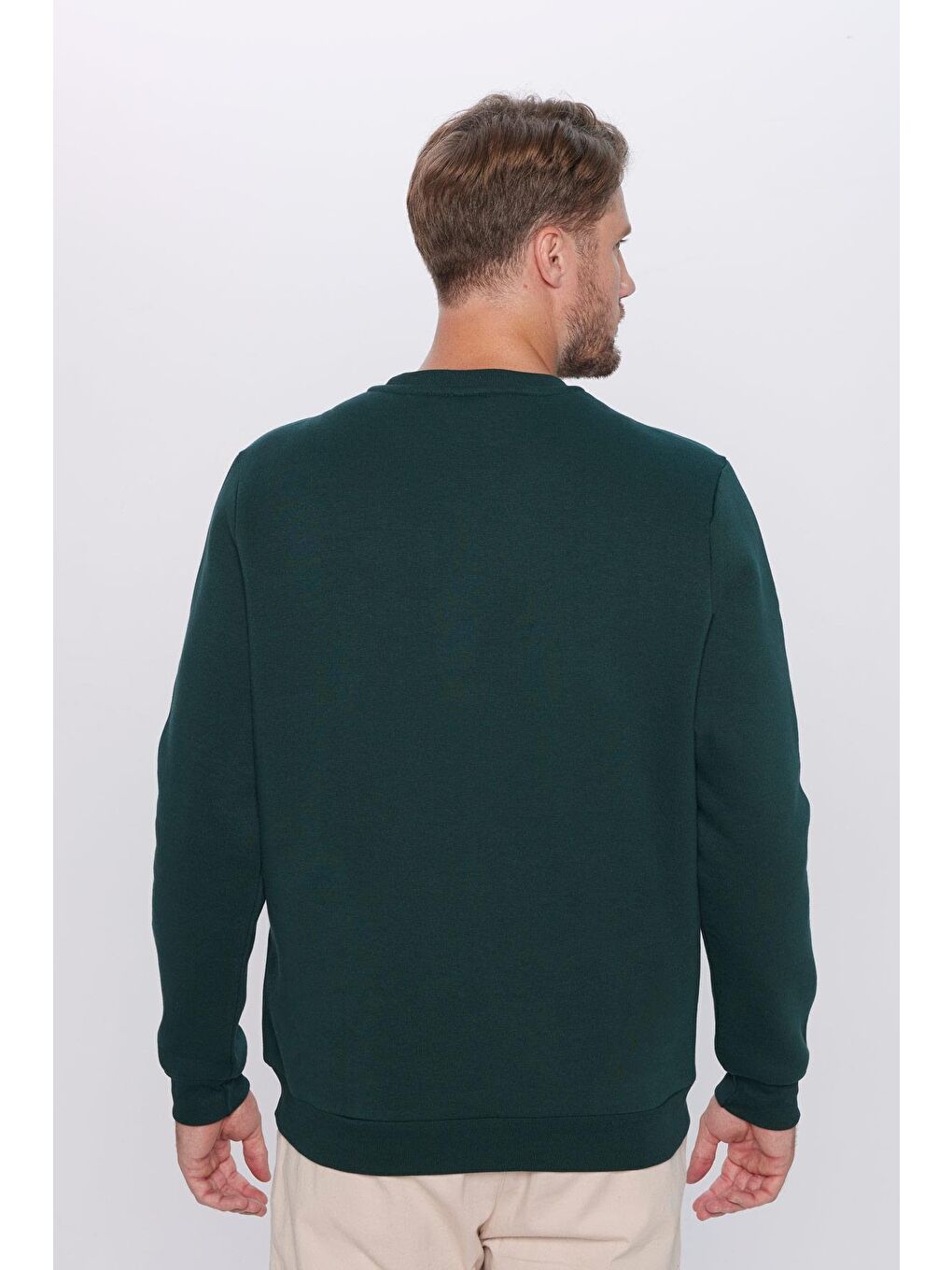 Unisex Oversize Geniş Kesim Pamuklu Yumuşak Dokulu İçi Polarlı Basic Yeşil Bisiklet Yaka Sweatshirt-4