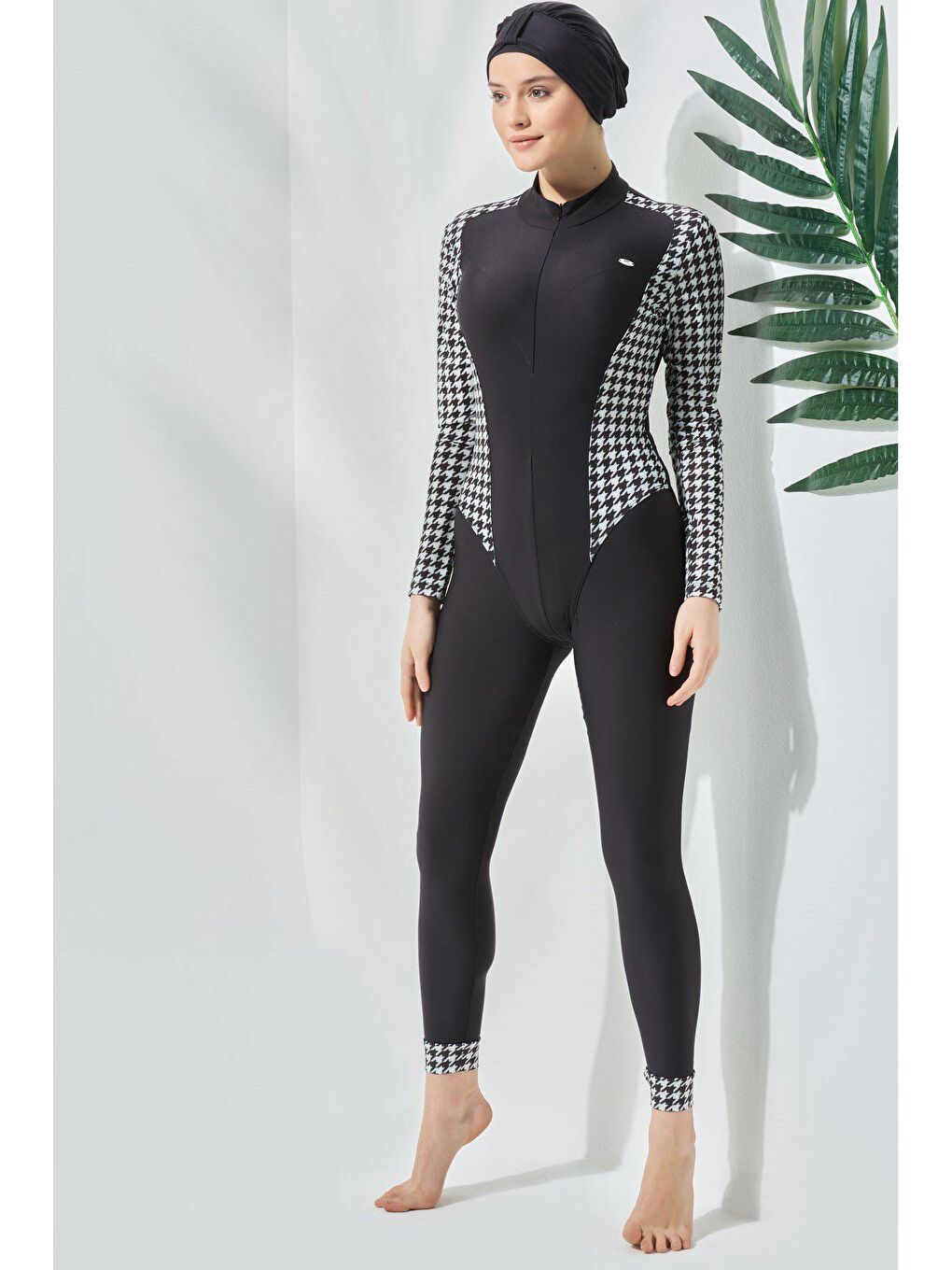 Etekli Taytlı Tam Kapalı Tesettür Mayo C13059 Siyah-4