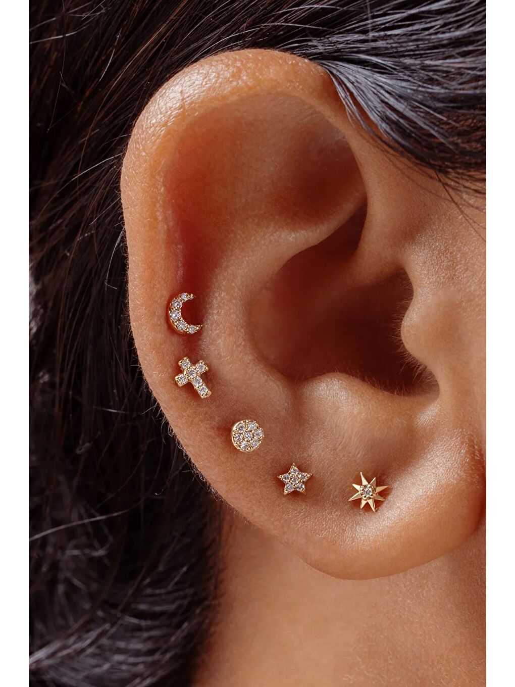 New Obsessions Sarı Hilal Paslanmaz Çelik Tragus Küpe Piercing