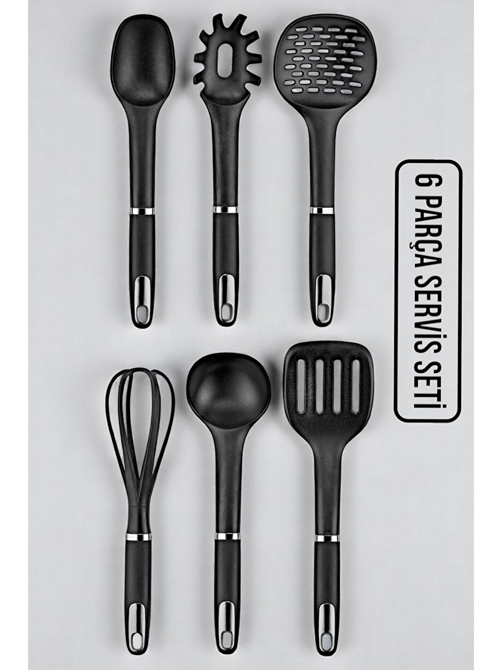 Siyah VP-308 6 Parça Mat Krom Lüks Servis Seti