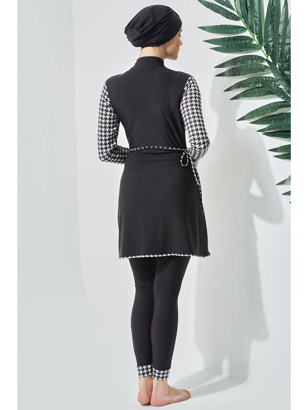 Etekli Taytlı Tam Kapalı Tesettür Mayo C13059 Siyah-5