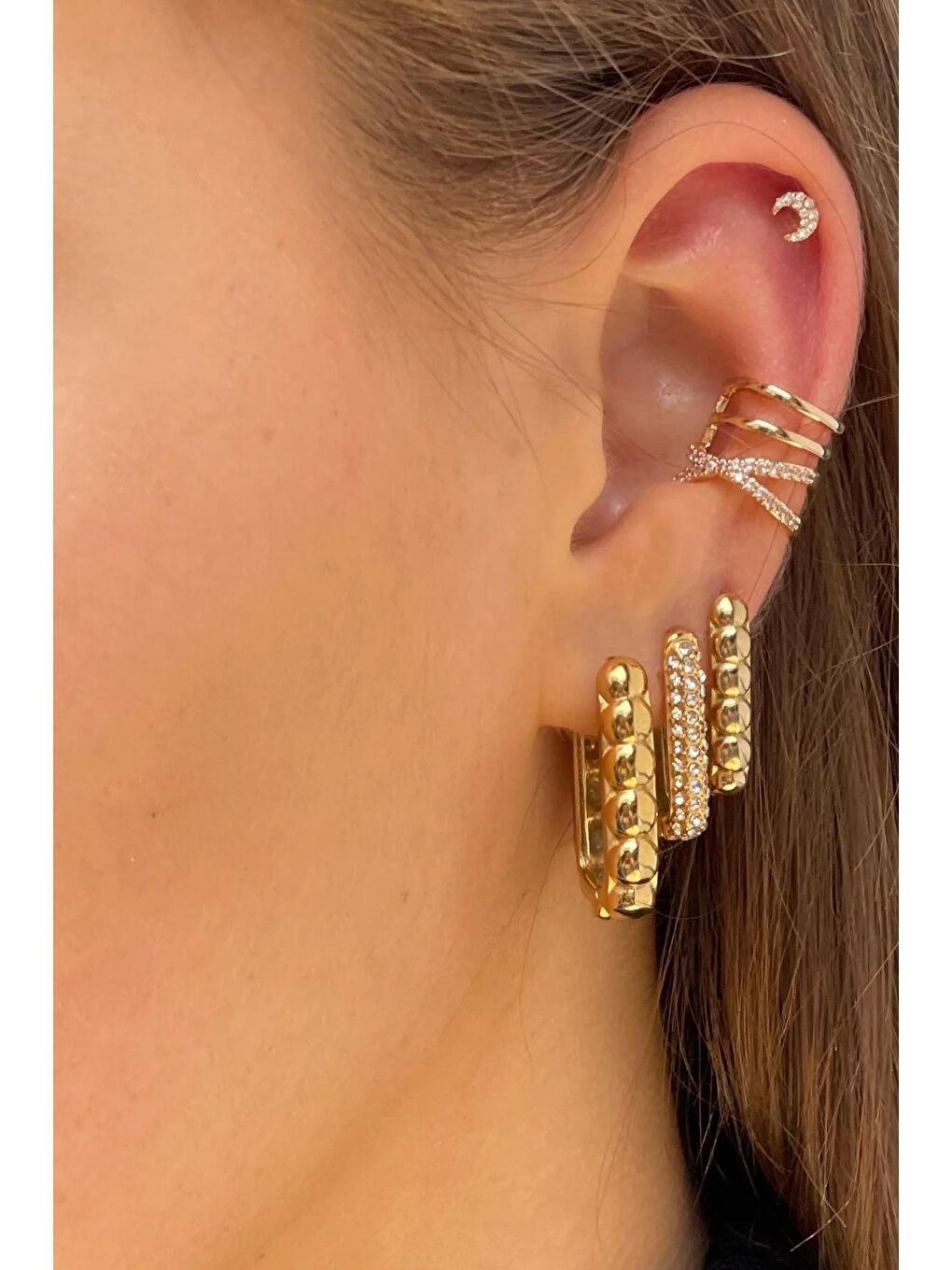 New Obsessions Sarı Hilal Paslanmaz Çelik Tragus Küpe Piercing - 1