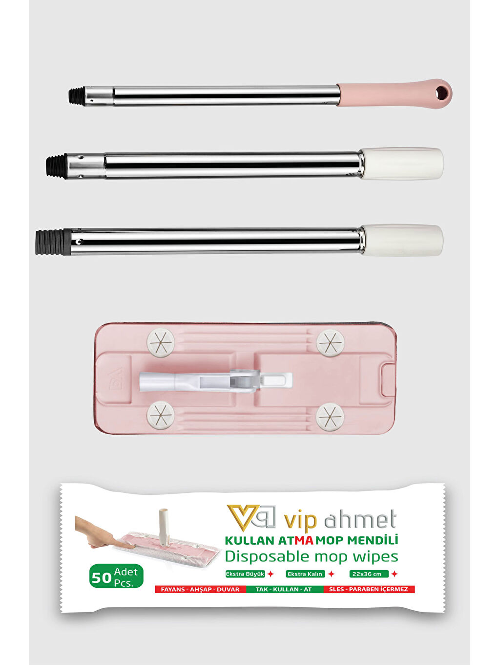 Pembe VP-519 Kullan At Mop Temizlik Seti+50 Adet Mendil-1