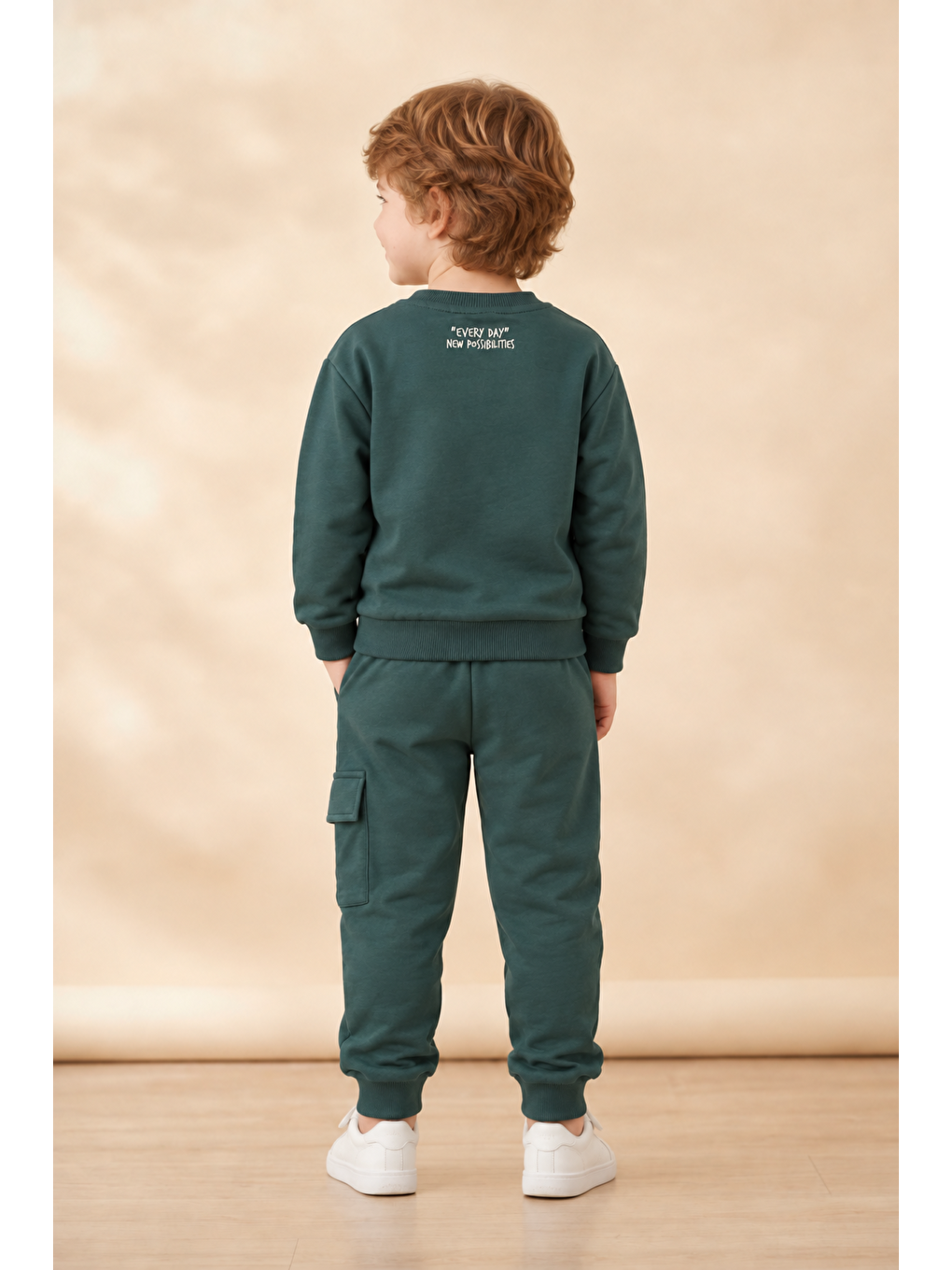 Yeşil Erkek Çocuk Pamuklu Baskılı 2’li Takım Sweatshirt Eşofman Altı 1-4 Yaş Ak122-4