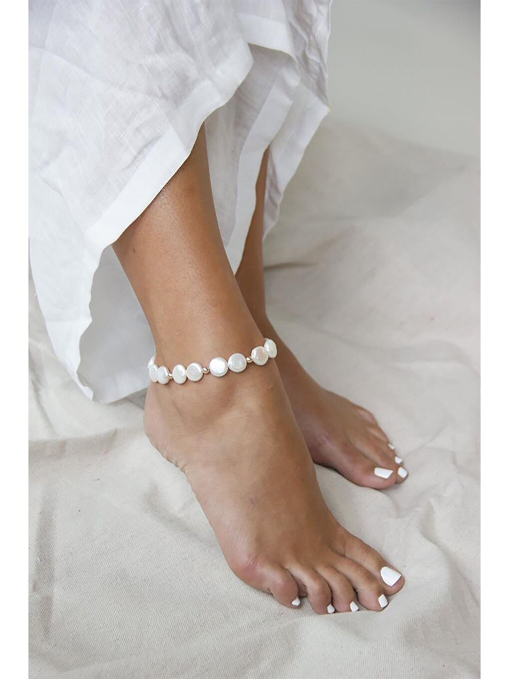 Trilo Beyaz Doğal Sedefli Halhal-1