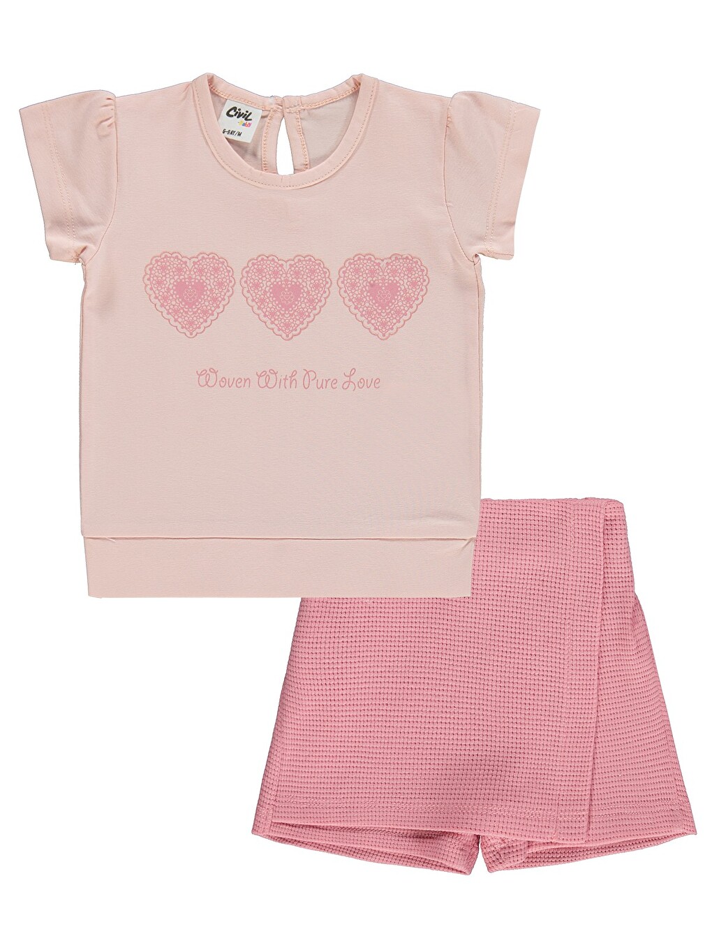Pembe Baby Kalpler Nakışlı 6-18 Ay Takım - Pudra-3