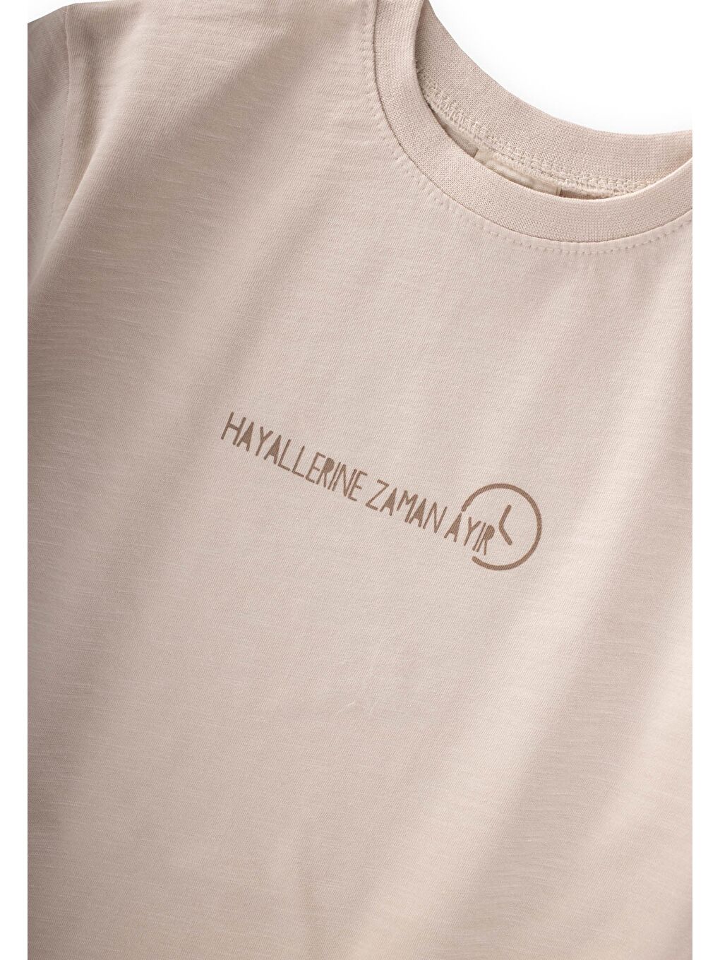 Slogan Baskılı T-Shirt 2-10 Yaş Açık Bej-2