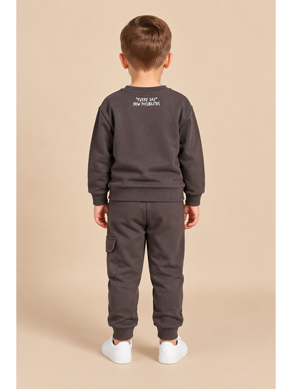 Kahverengi Erkek Çocuk Pamuklu Baskılı 2’li Takım Sweatshirt Eşofman Altı 1-4 Yaş Ak122-4