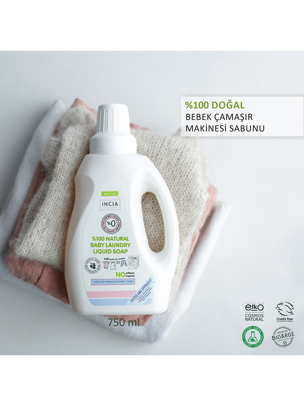 INCIA %100 Doğal Bebek Çamaşır Sabunu Bitkisel Deterjan Kendinden Yumuşatıcılı Lavanta 750 ml - 1