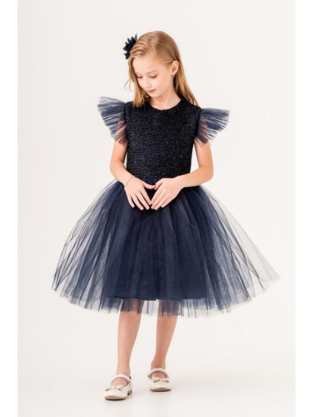 Lacivert Tüllü Kız Çocuk KPL Elbise MNK0526-5