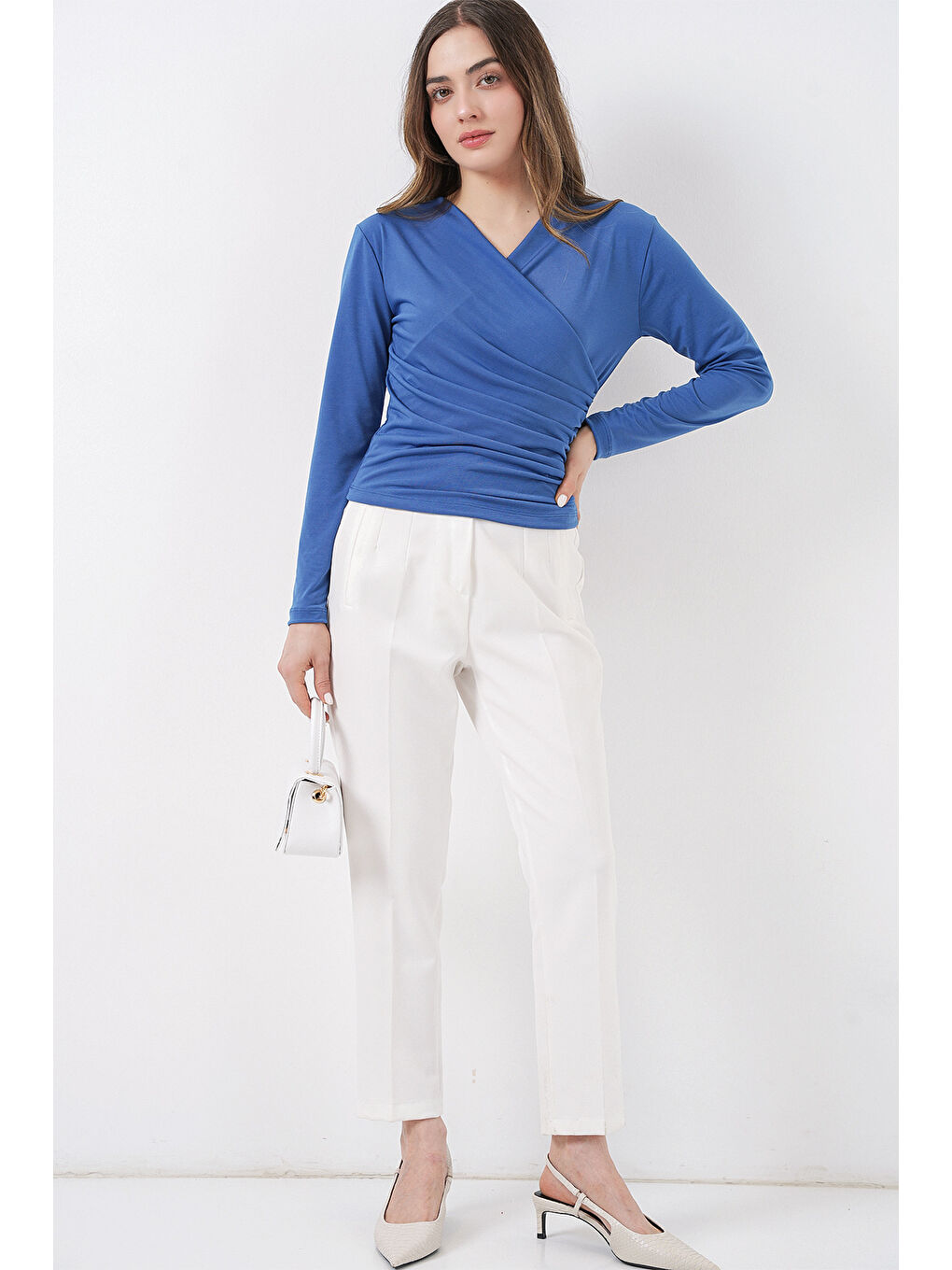 939 Anvelop Yaka Sandy Bluz - İndigo-1