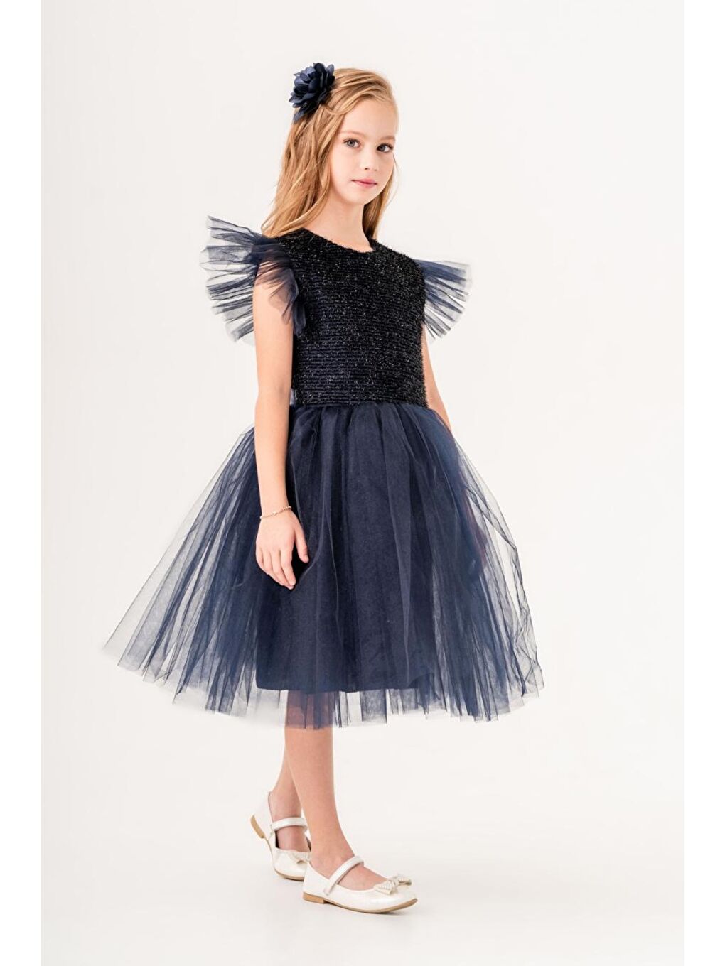 Lacivert Tüllü Kız Çocuk KPL Elbise MNK0526-6