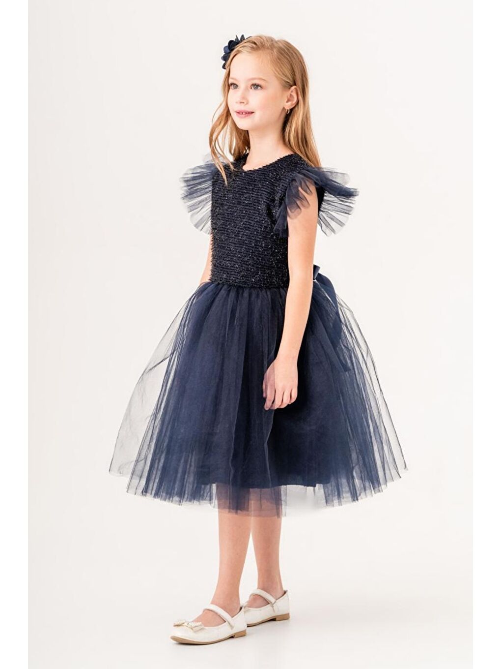 Lacivert Tüllü Kız Çocuk KPL Elbise MNK0526-7