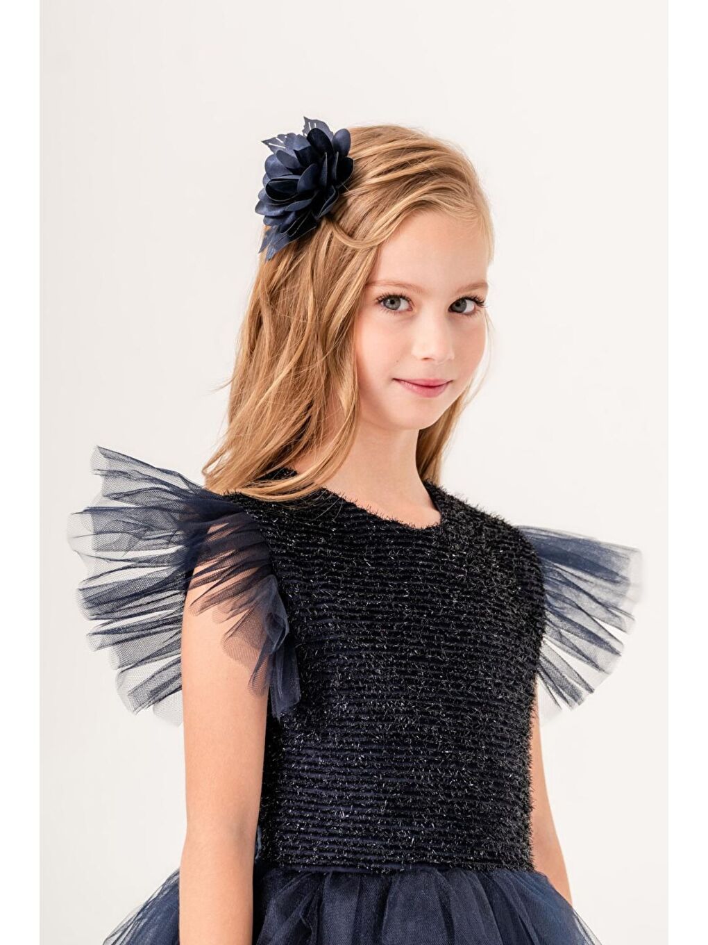 Lacivert Tüllü Kız Çocuk KPL Elbise MNK0526-8