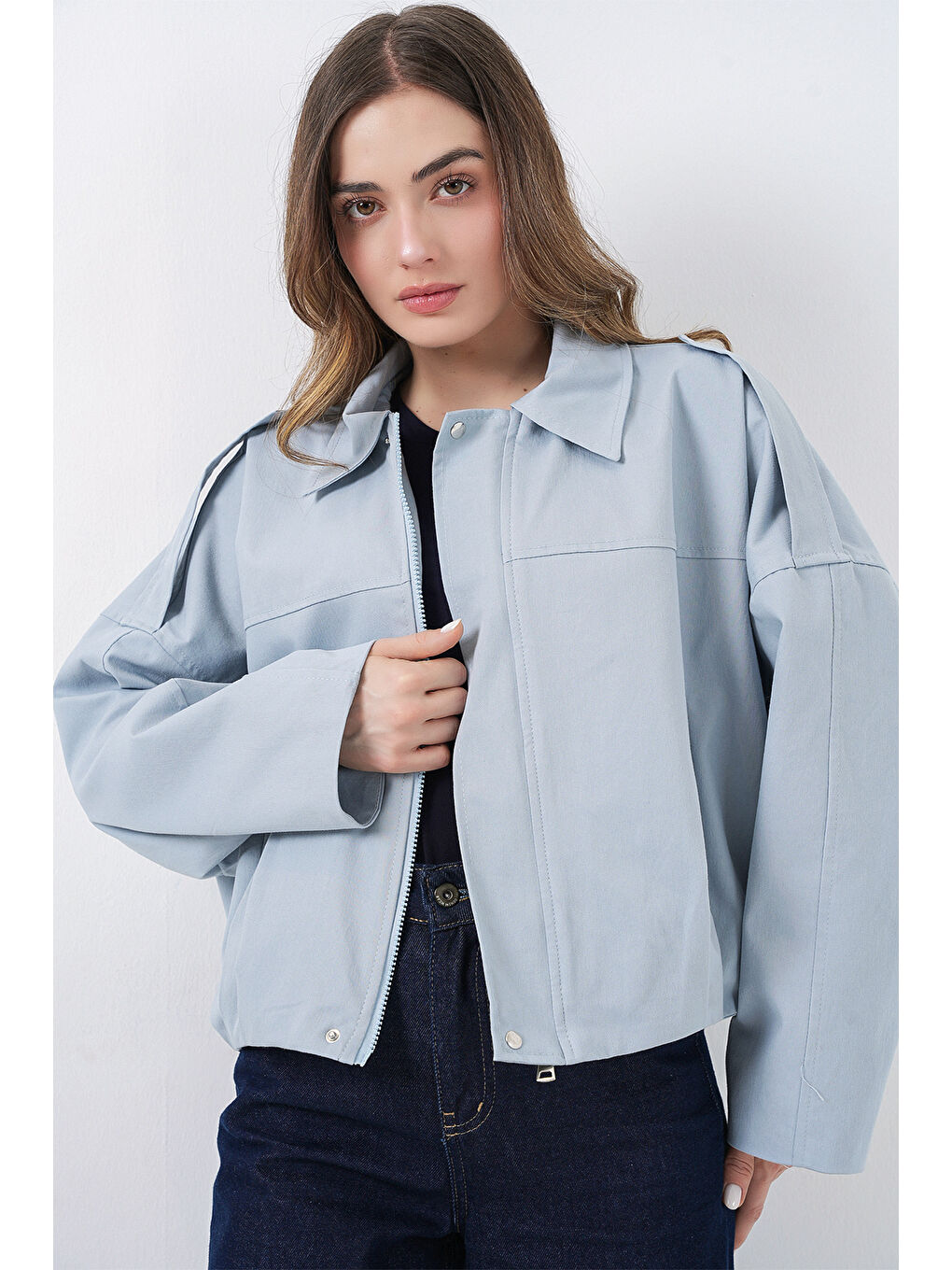 Kadın Jean Bomber Ceket 0737 - Mavi