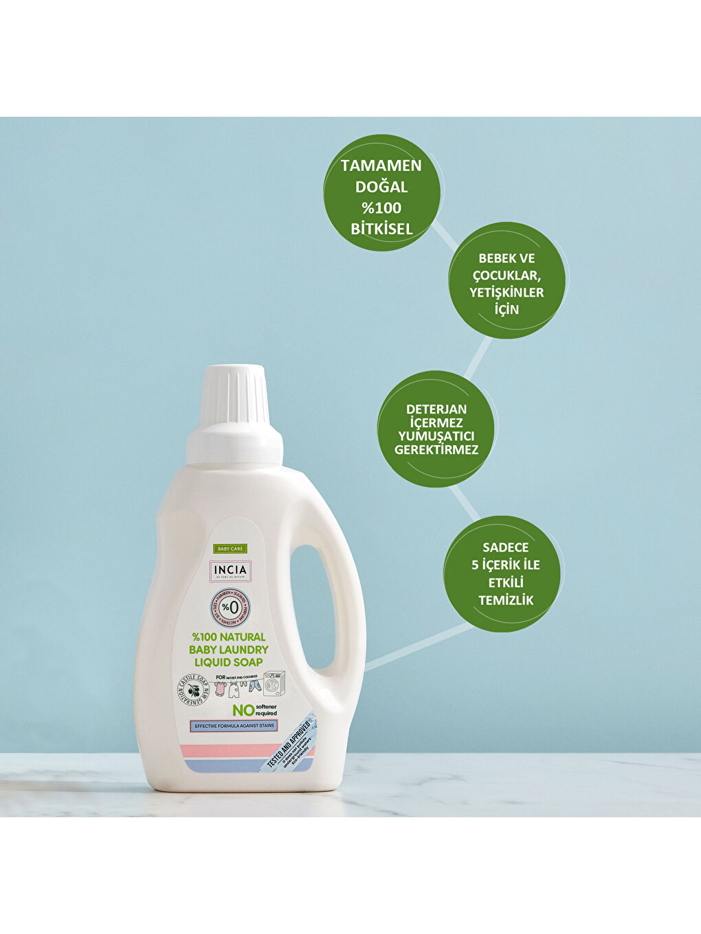 INCIA %100 Doğal Bebek Çamaşır Sabunu Bitkisel Deterjan Kendinden Yumuşatıcılı Lavanta 750 ml - 4