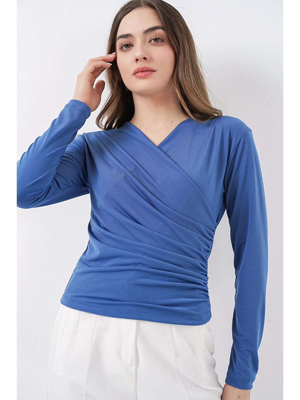 939 Anvelop Yaka Sandy Bluz - İndigo-2