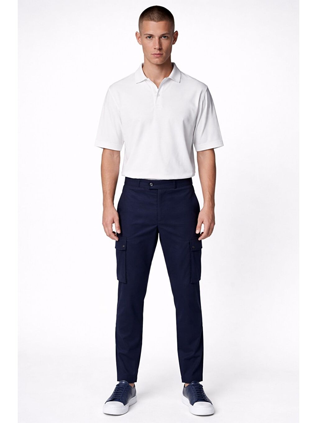 Giotelli Erkek Lacivert Dar Kesim Slim Fit Viskon Dokuma Kargo Cep Normal Bel Pantolon-1