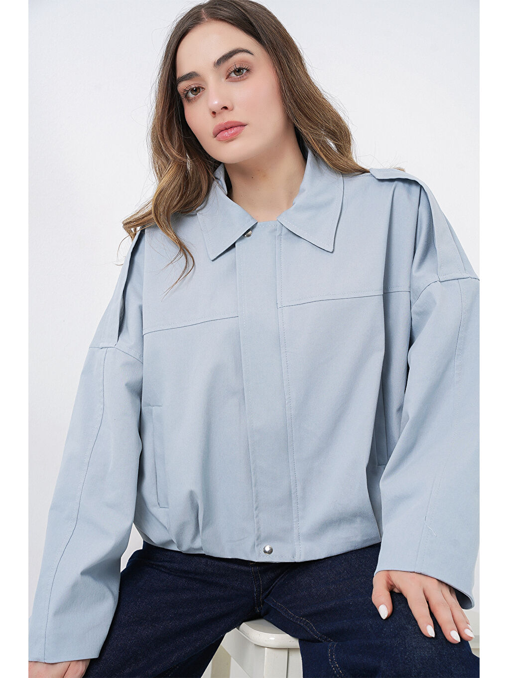 Kadın Jean Bomber Ceket 0737 - Mavi-2