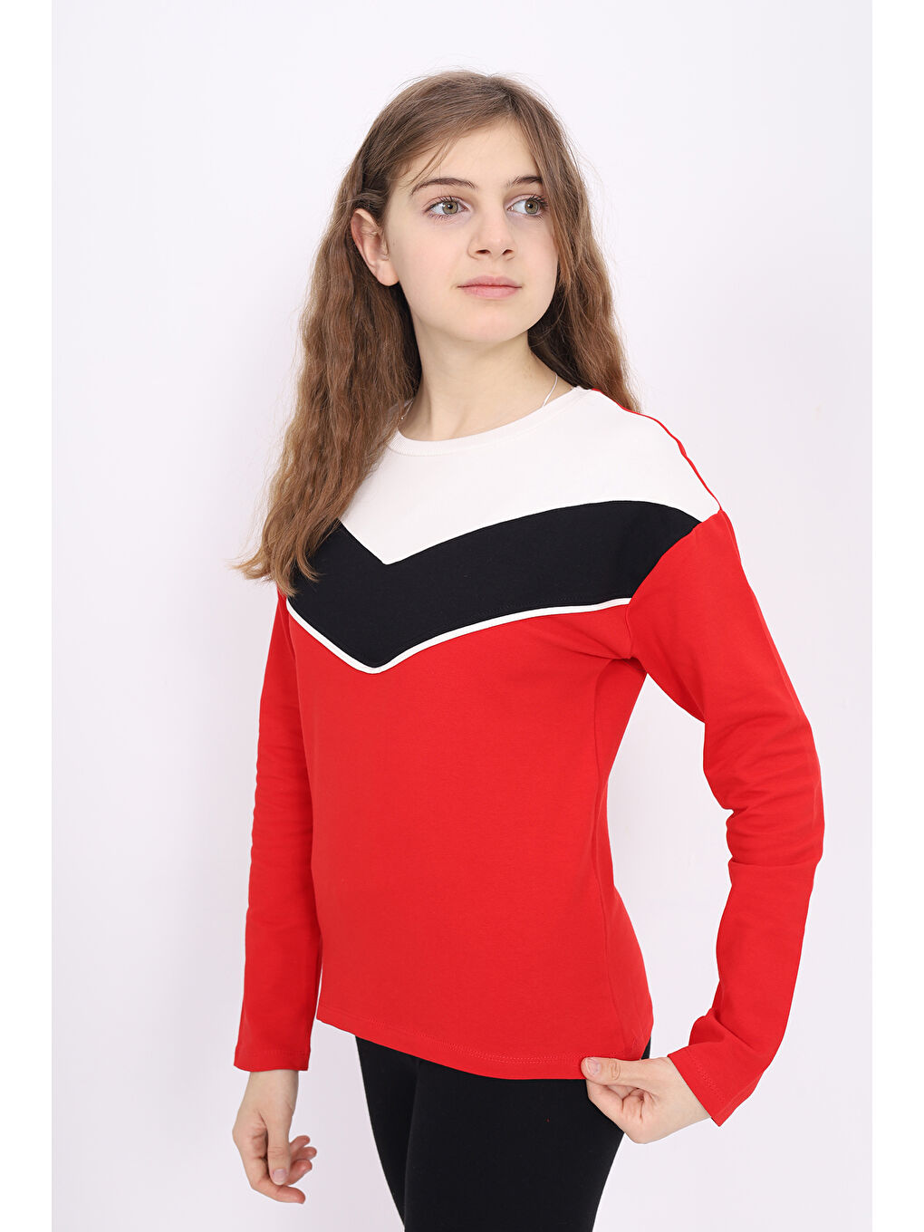 Kırmızı Kız Çocuk Garnili Tişört-5