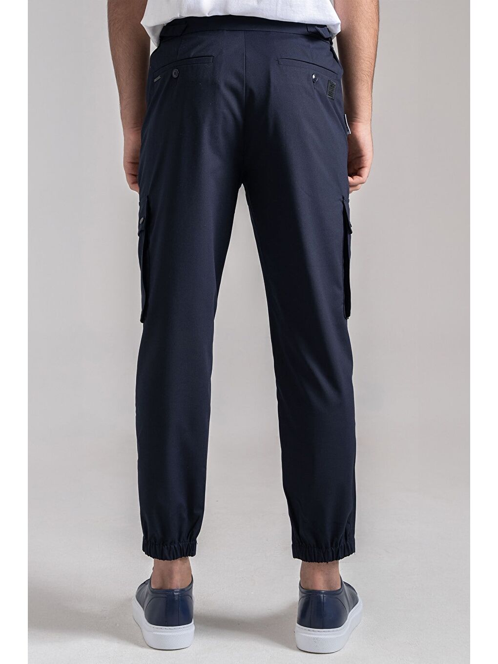 Giotelli Erkek Lacivert Dar Kesim Slim Fit Viskon Dokuma Kargo Cep Normal Bel Pantolon-4