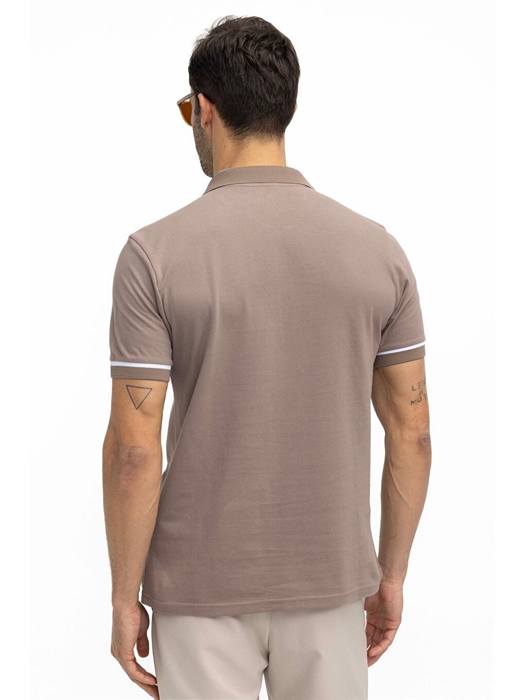 Erkek Slim Fit Dar Kesim %100 Pamuk Düz Pike Fermuarlı Kahverengi Polo Yaka Tişört-4