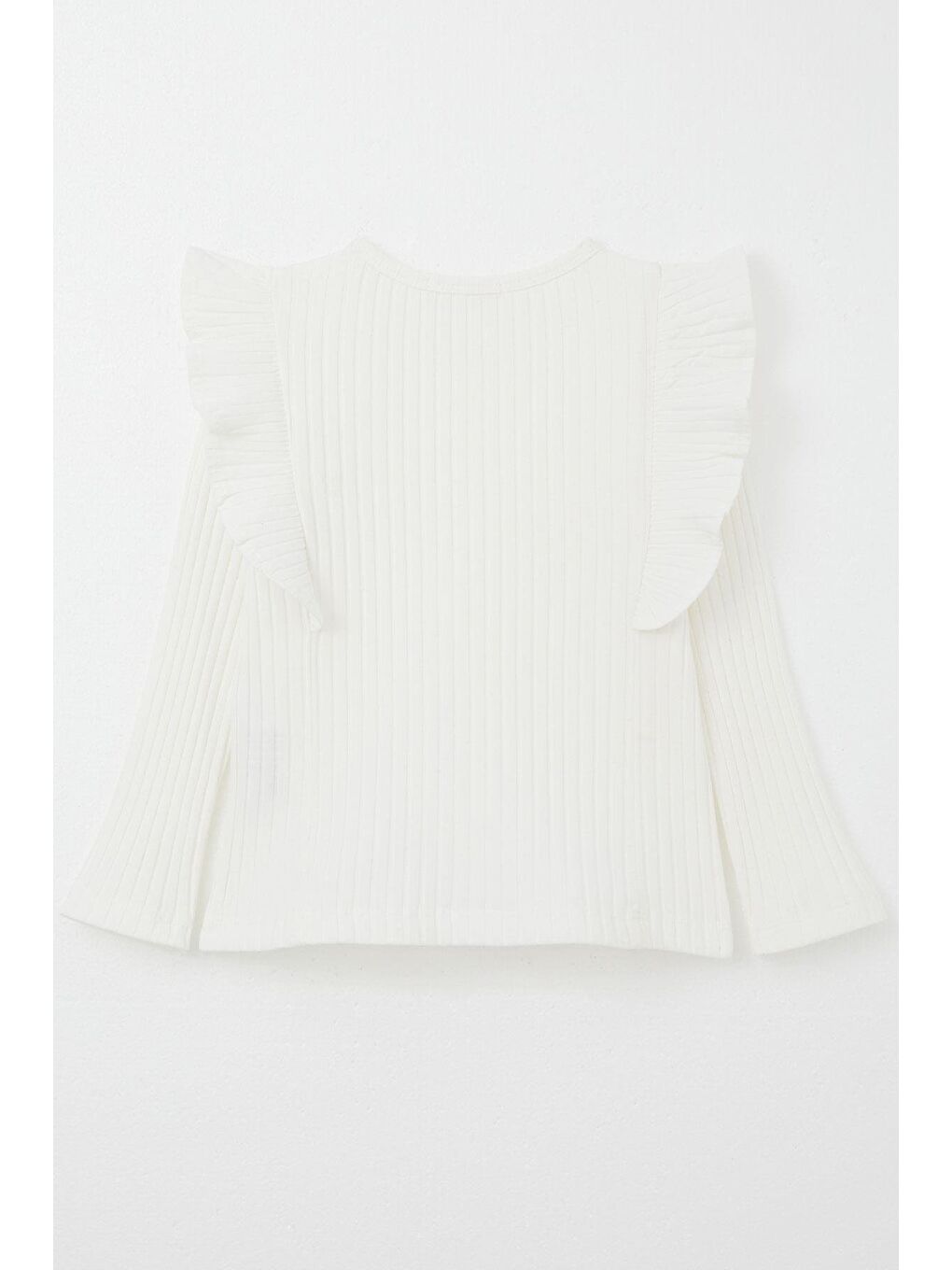 Kız Çocuk Uzun Kollu Tişört Fırfırlı Ekru (2-6 Yaş)-1