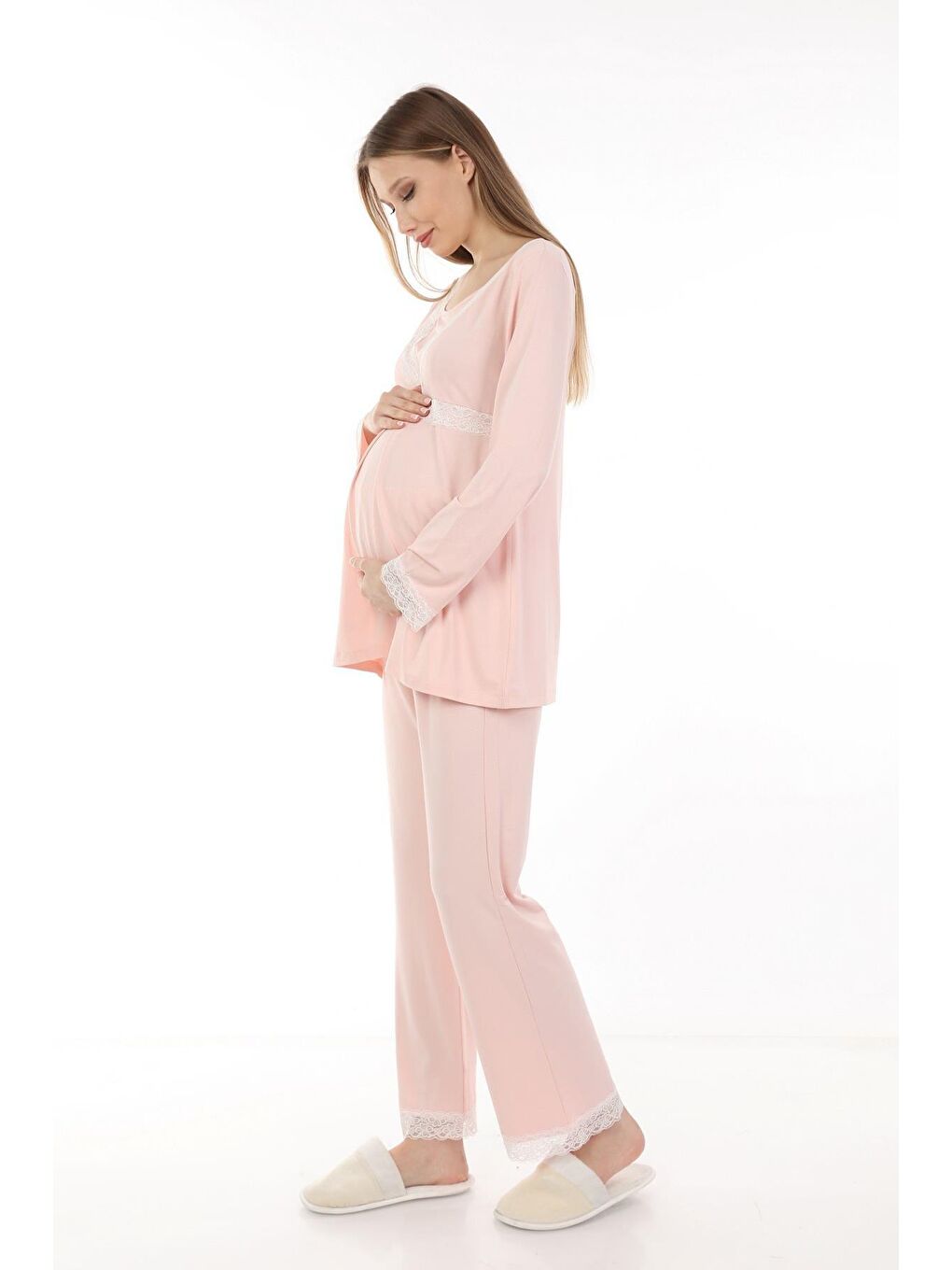 Luvmabelly Pembe Kadın Dantelli Emzirme Hamile Pijama Takımı - 2