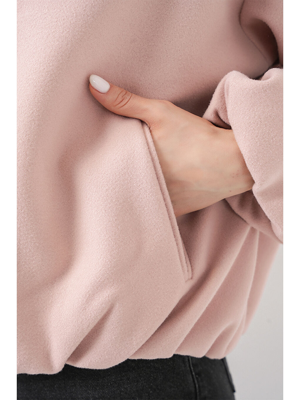 Pembe Kadın Büzgülü Oversize Kaşe Ceket 0728 - Pudra-4