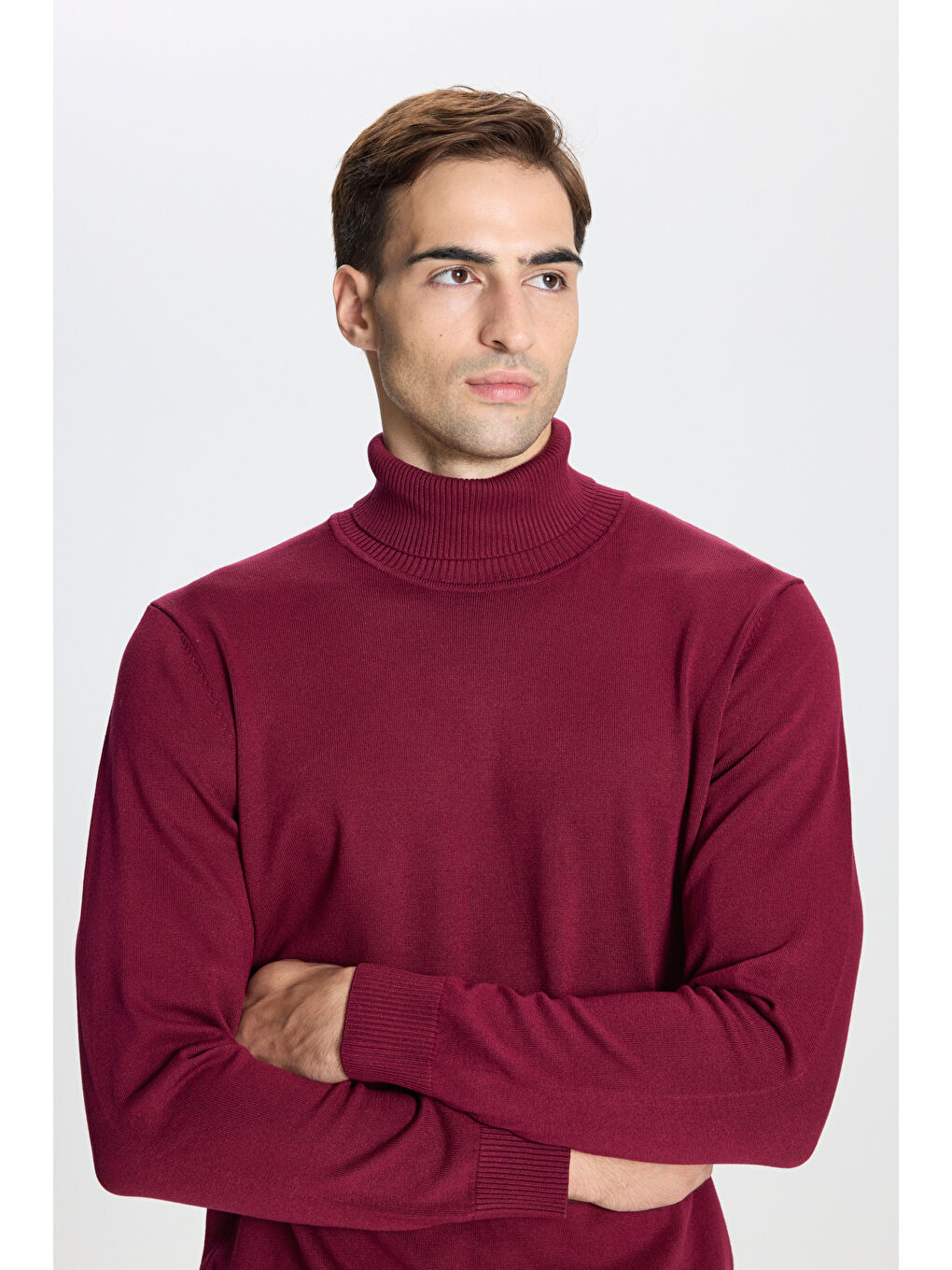 Erkek Bordo Standart Fit Normal Kesim Tam Balıkçı Yaka Triko Kazak-3