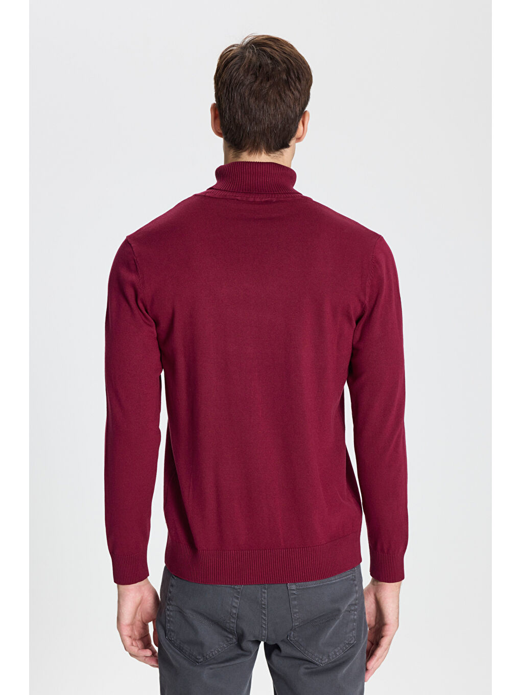 Erkek Bordo Standart Fit Normal Kesim Tam Balıkçı Yaka Triko Kazak-4