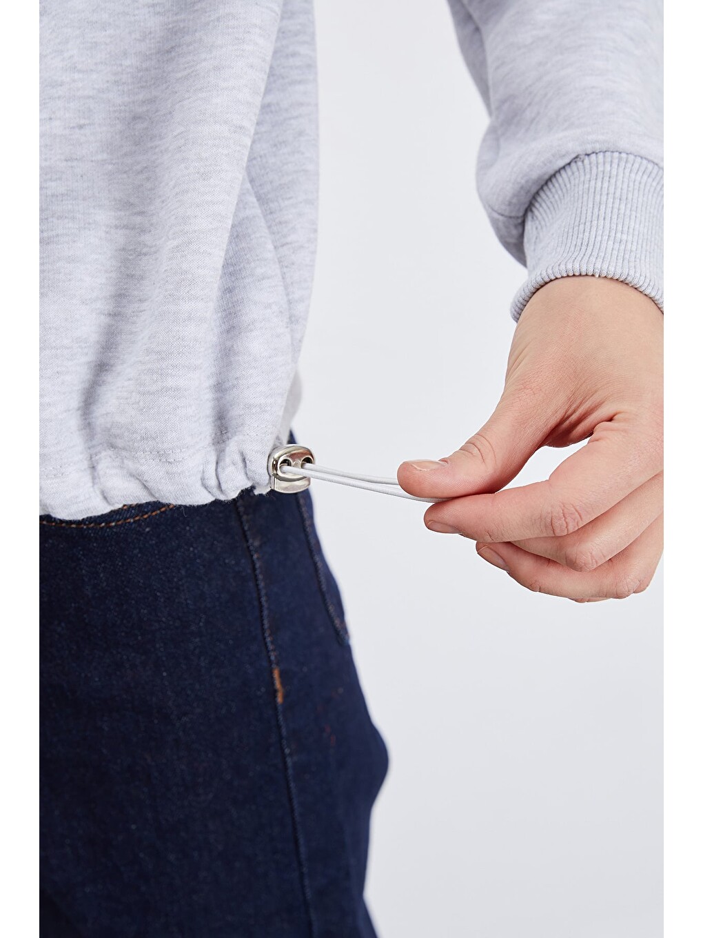Gri 3 İplik Active Baskılı Kapüşonlu Stoperli Oversize Sweatshirt-2