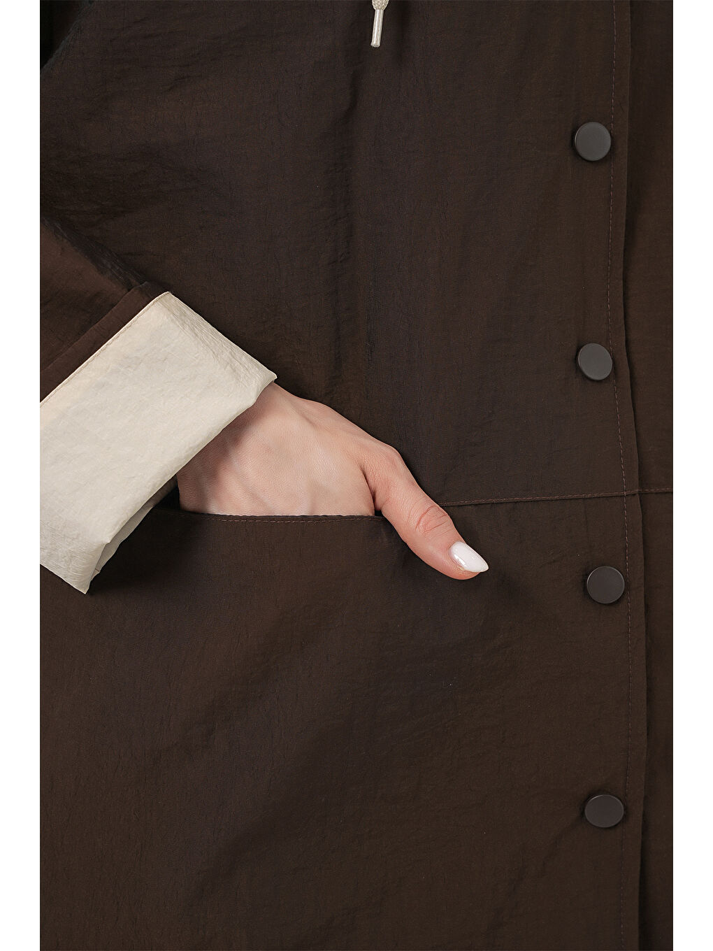 Kadın Teknik Kumaş Kapüşonlu Trençkot 5972 - Kahverengi-6