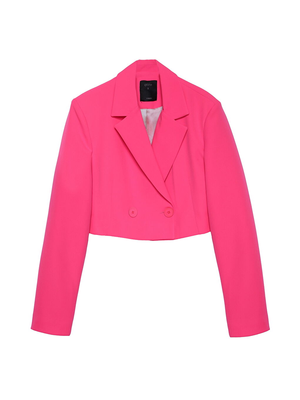 QUZU Kruvaze Crop Blazer Ceket Neon Pembe