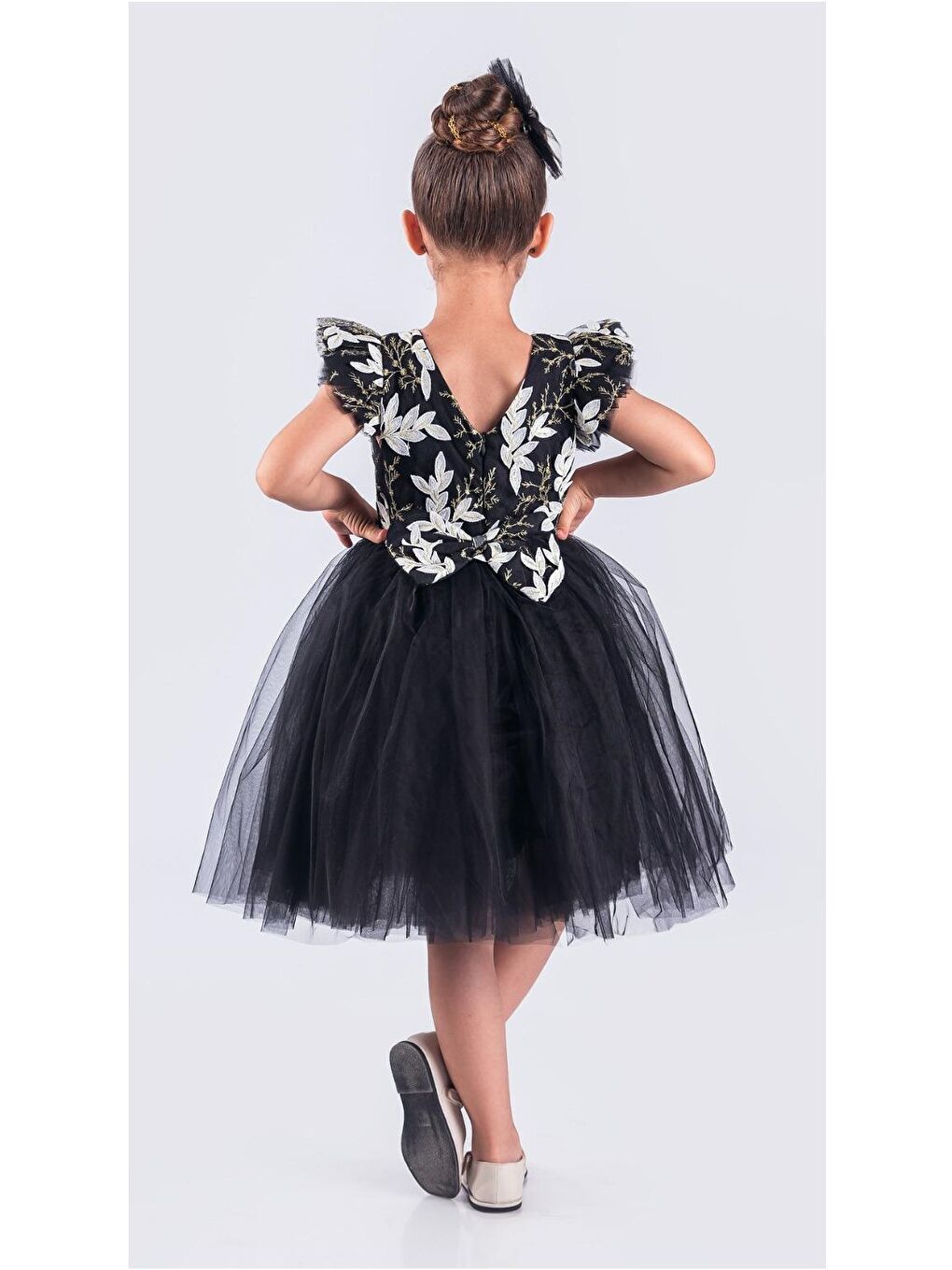 Siyah Kız Çocuk Nakışlı Tütü Etek Elbise MNK0578-8