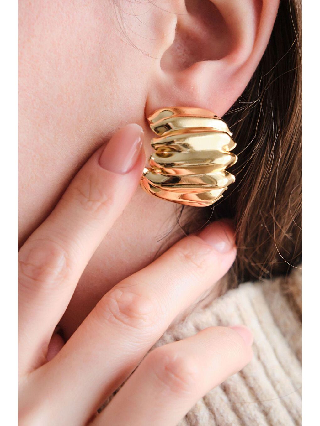 Sarı Altın Kaplama Hafif Stairs Küpe-2