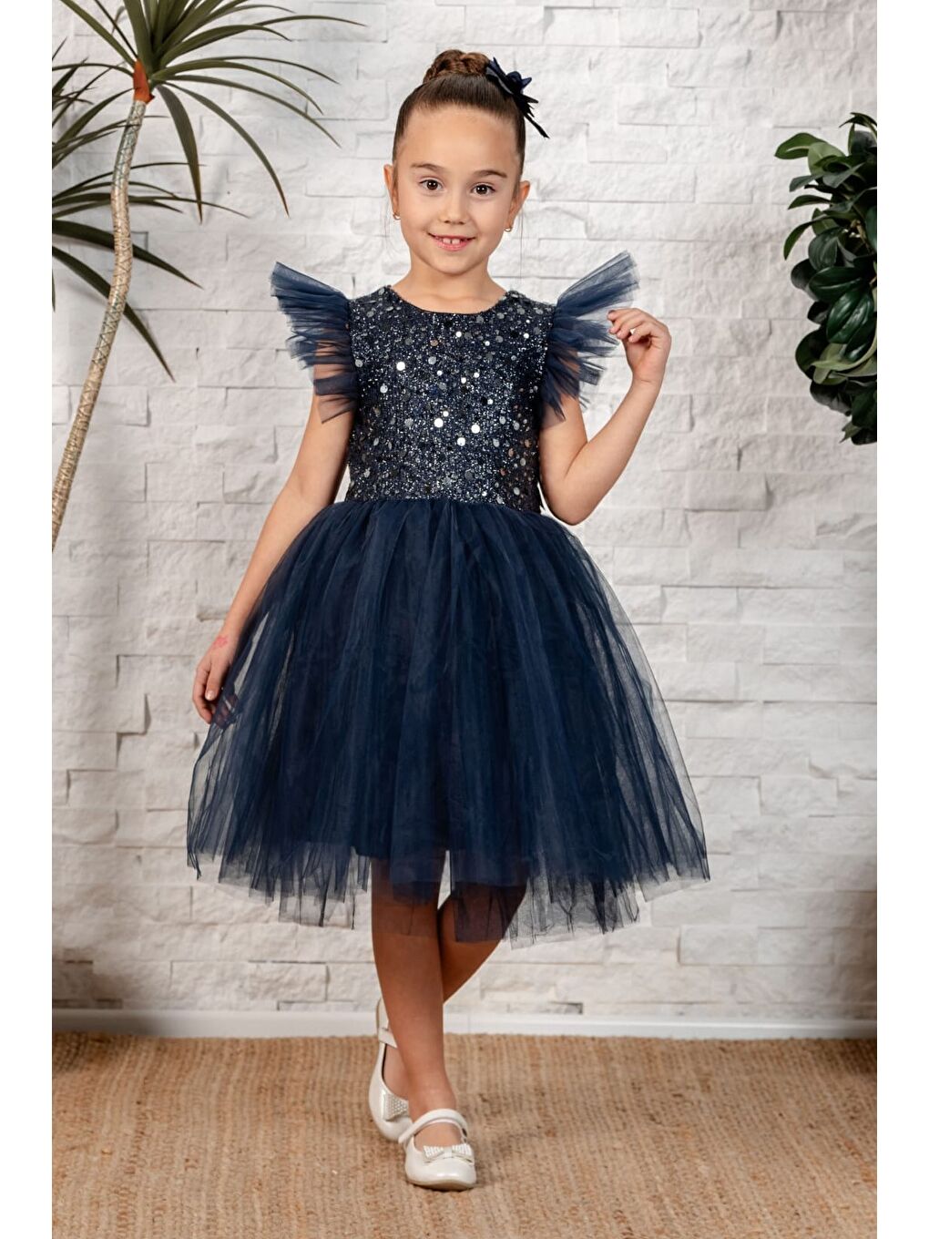 Lacivert Tüllü Kız Çocuk KPL Elbise MNK0526-3
