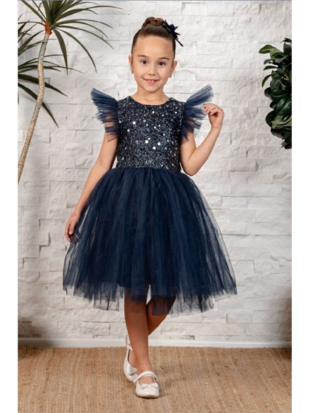 Lacivert Tüllü Kız Çocuk KPL Elbise MNK0526-6
