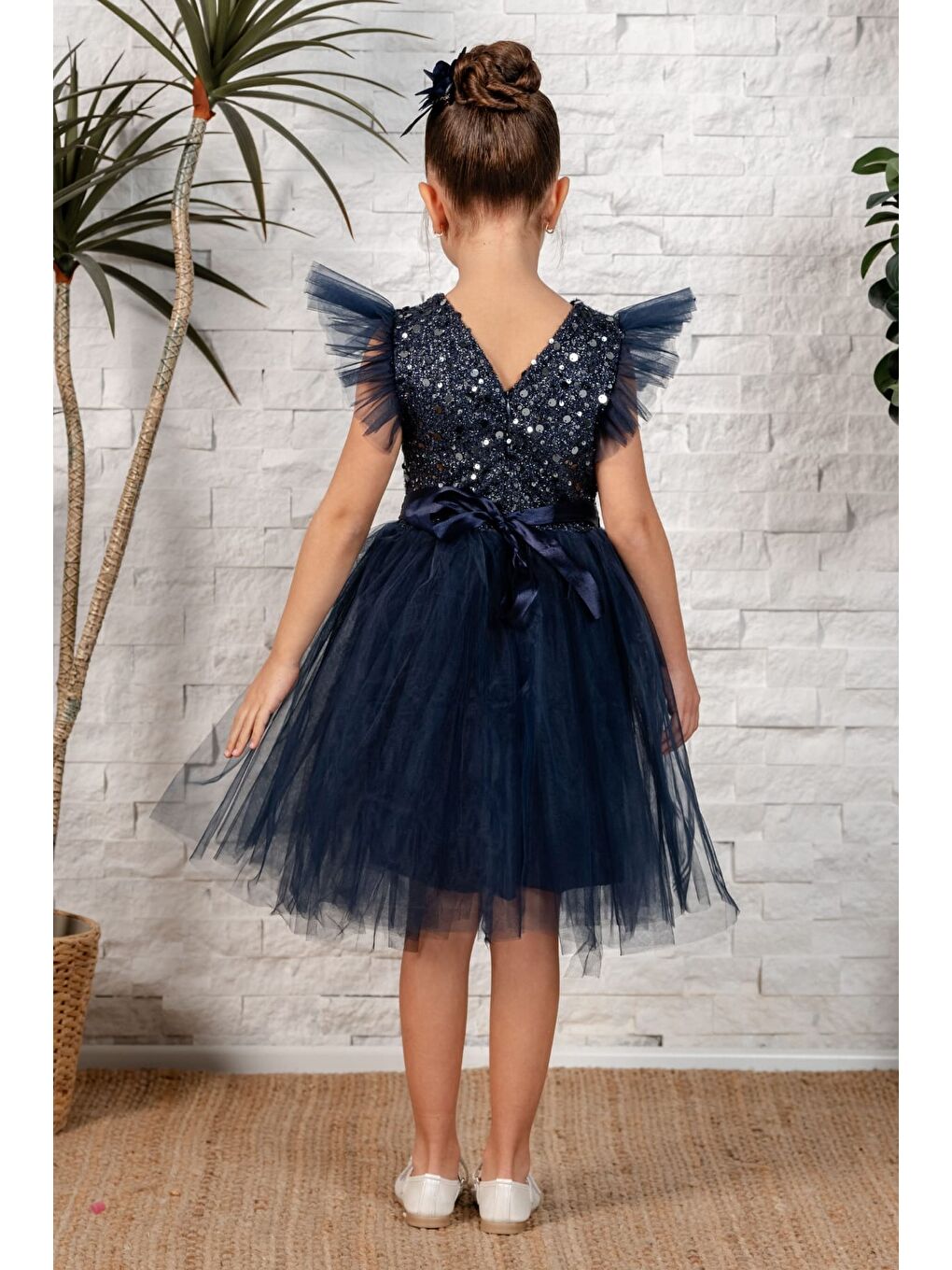 Lacivert Tüllü Kız Çocuk KPL Elbise MNK0526-7