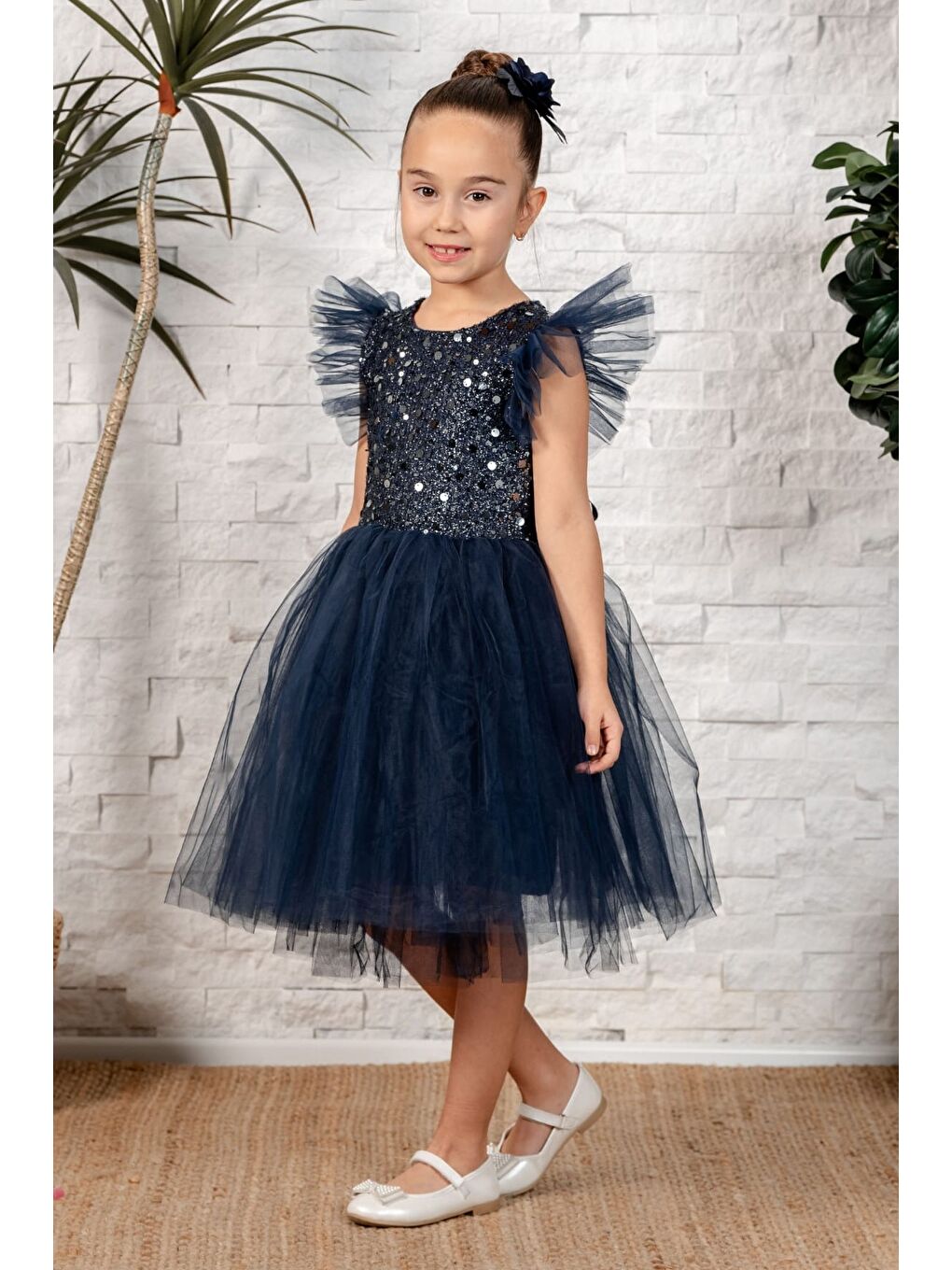 Lacivert Tüllü Kız Çocuk KPL Elbise MNK0526-8