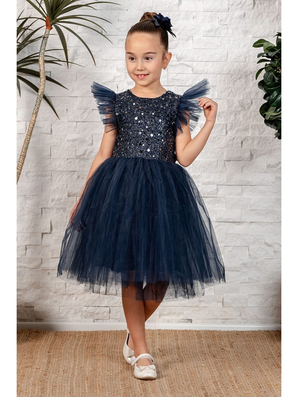 Lacivert Tüllü Kız Çocuk KPL Elbise MNK0526-9