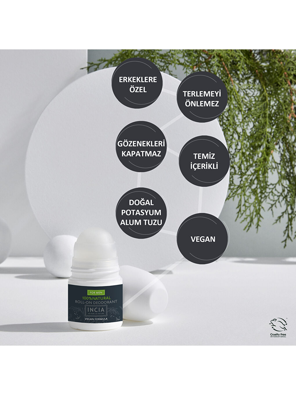 INCIA %100 Doğal Roll On Deodorant Erkekler İçin Ter Kokusu Önleyici Lekesiz 50 ml - 3