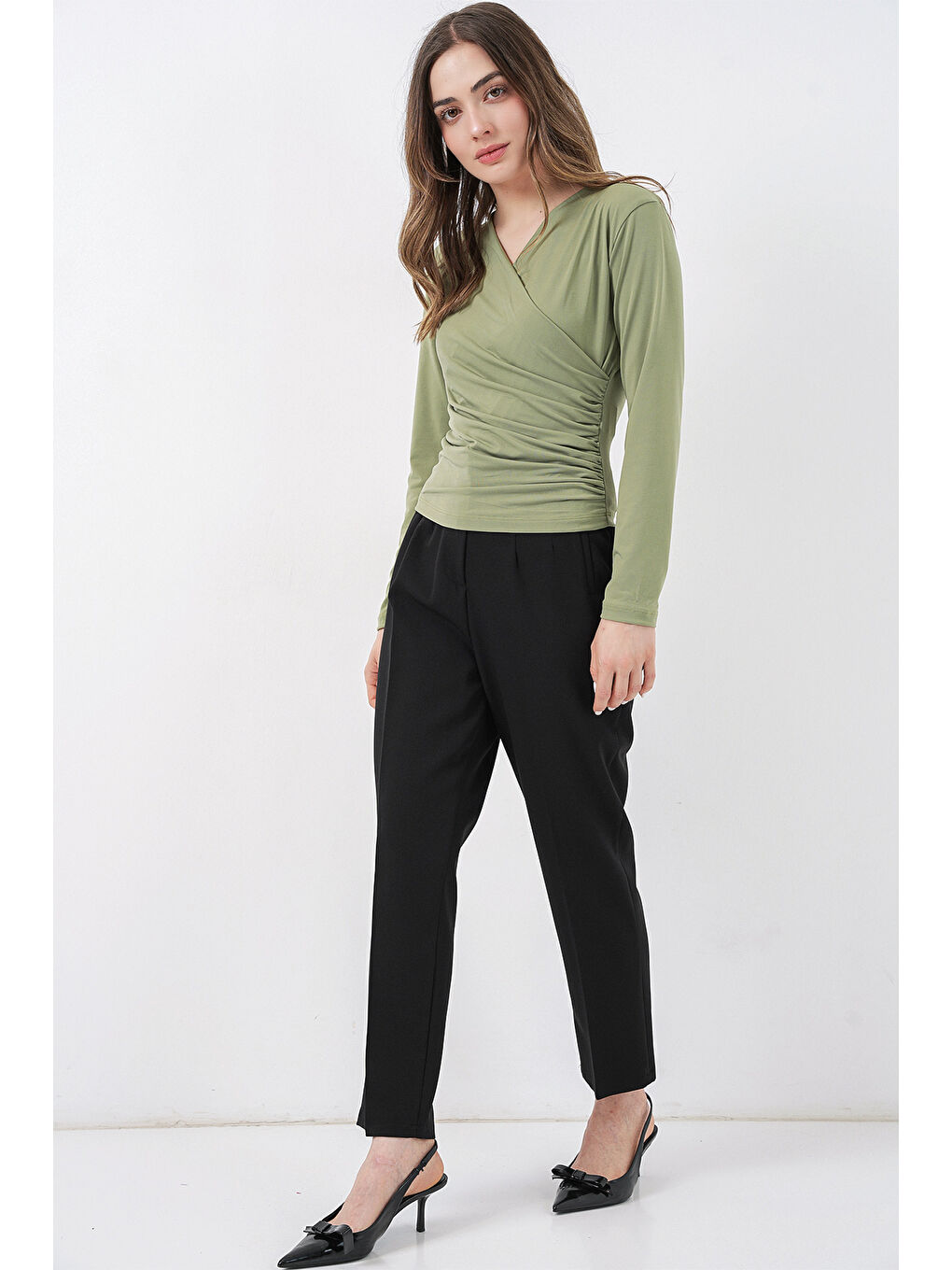 Yeşil 939 Anvelop Yaka Sandy Bluz - Çağla-1