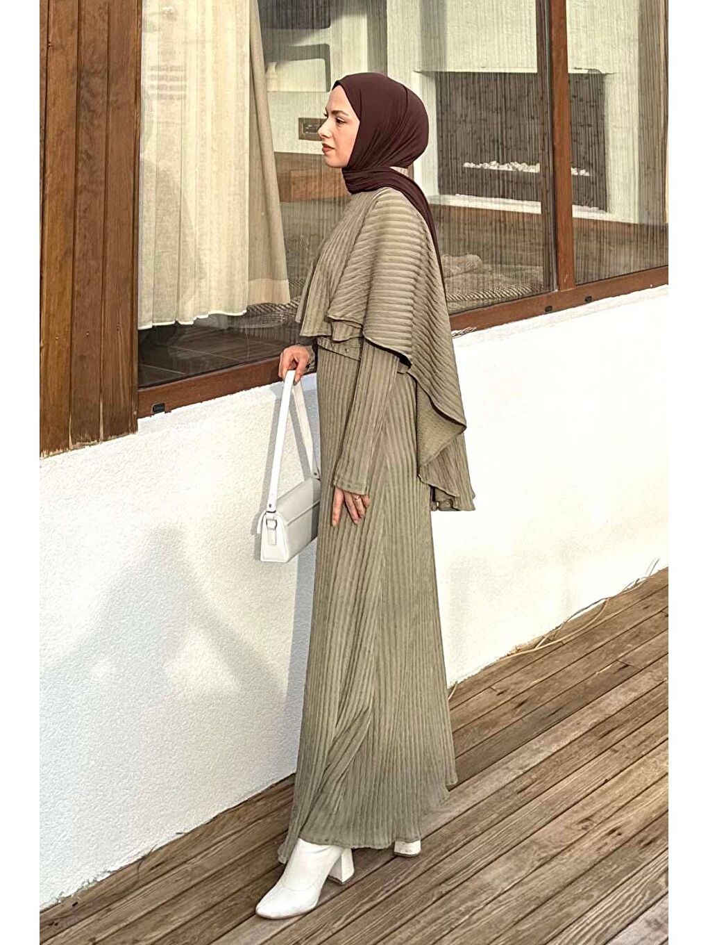 Balıksırtı Kemerli Elbise Haki-1