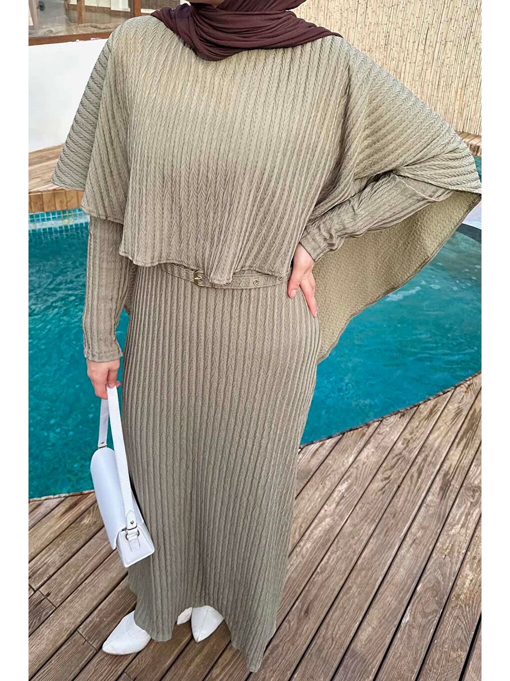 Balıksırtı Kemerli Elbise Haki-2