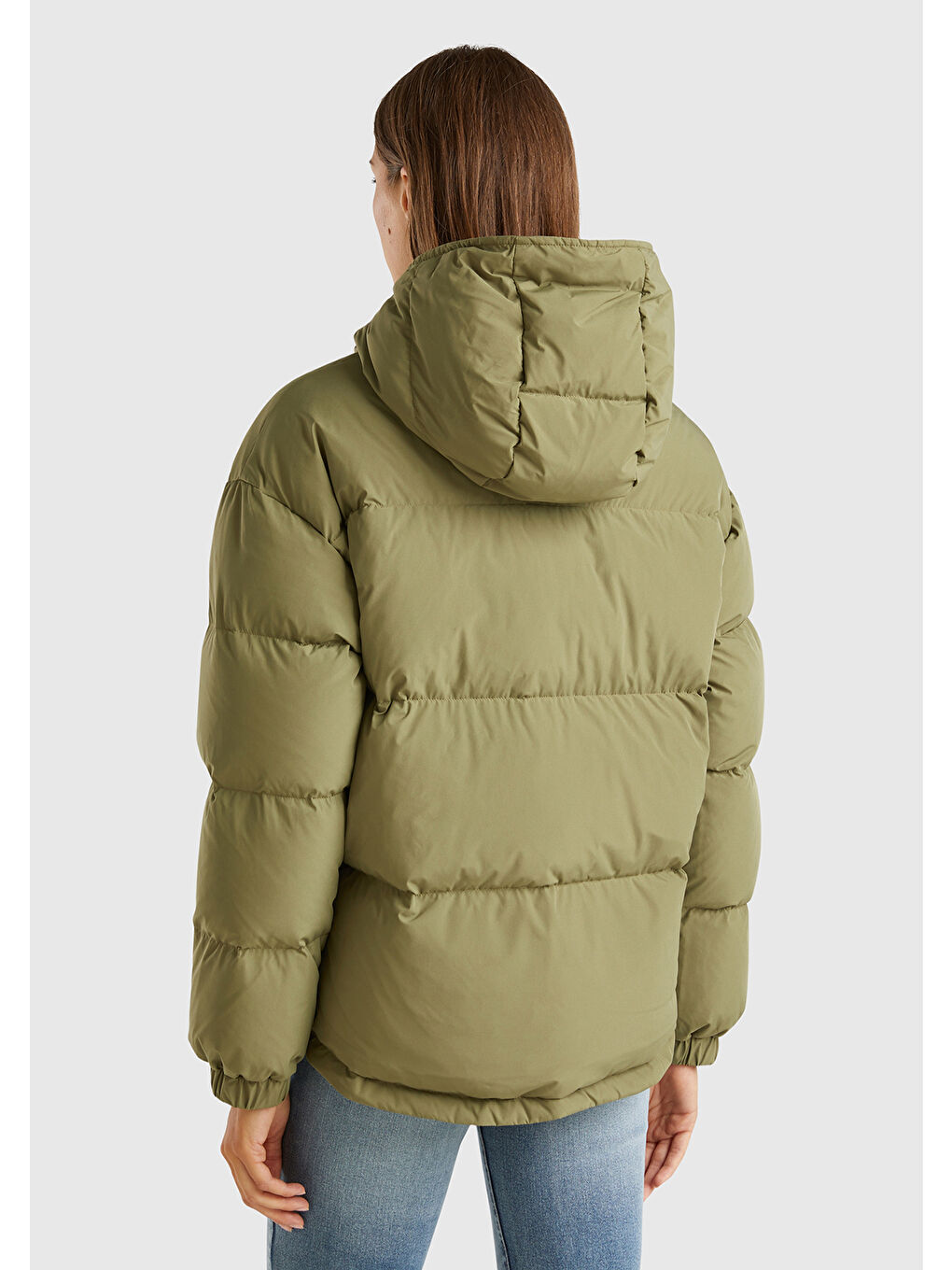 Kadın Haki Cep Detaylı Düğme Kapamalı Büzgü İpli Kapüşonlu Kısa Mont-2