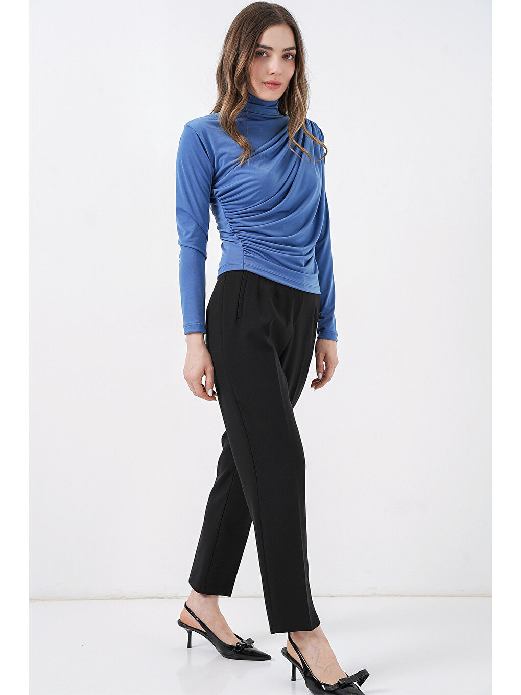 925 Büzgü Detaylı Sandy Bluz - İndigo-1