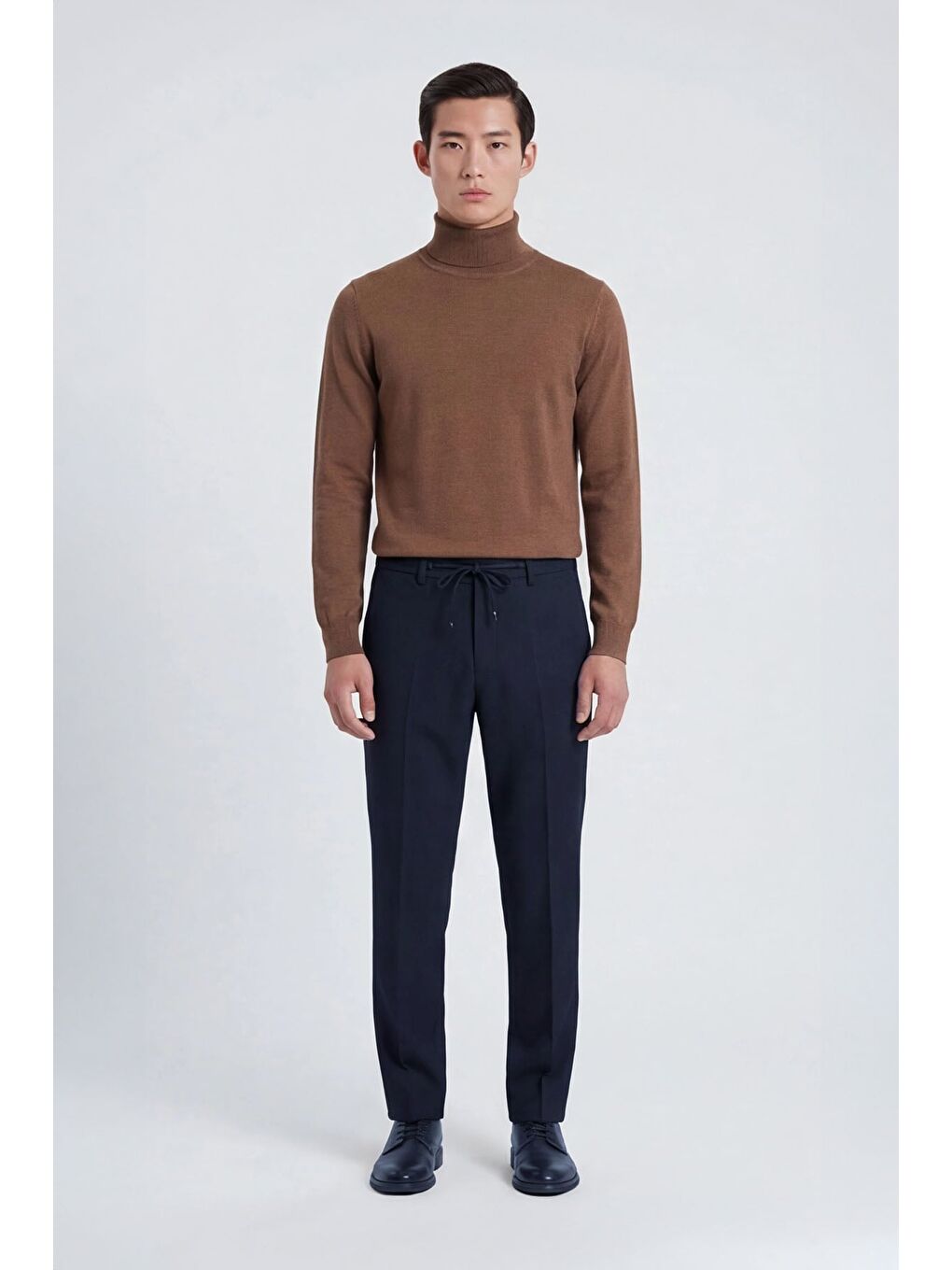 Giotelli Erkek Lacivert Dar Kesim Slim Fit Viskon Dokuma Yan Cep Bağcıklı Bel Pantolon-1