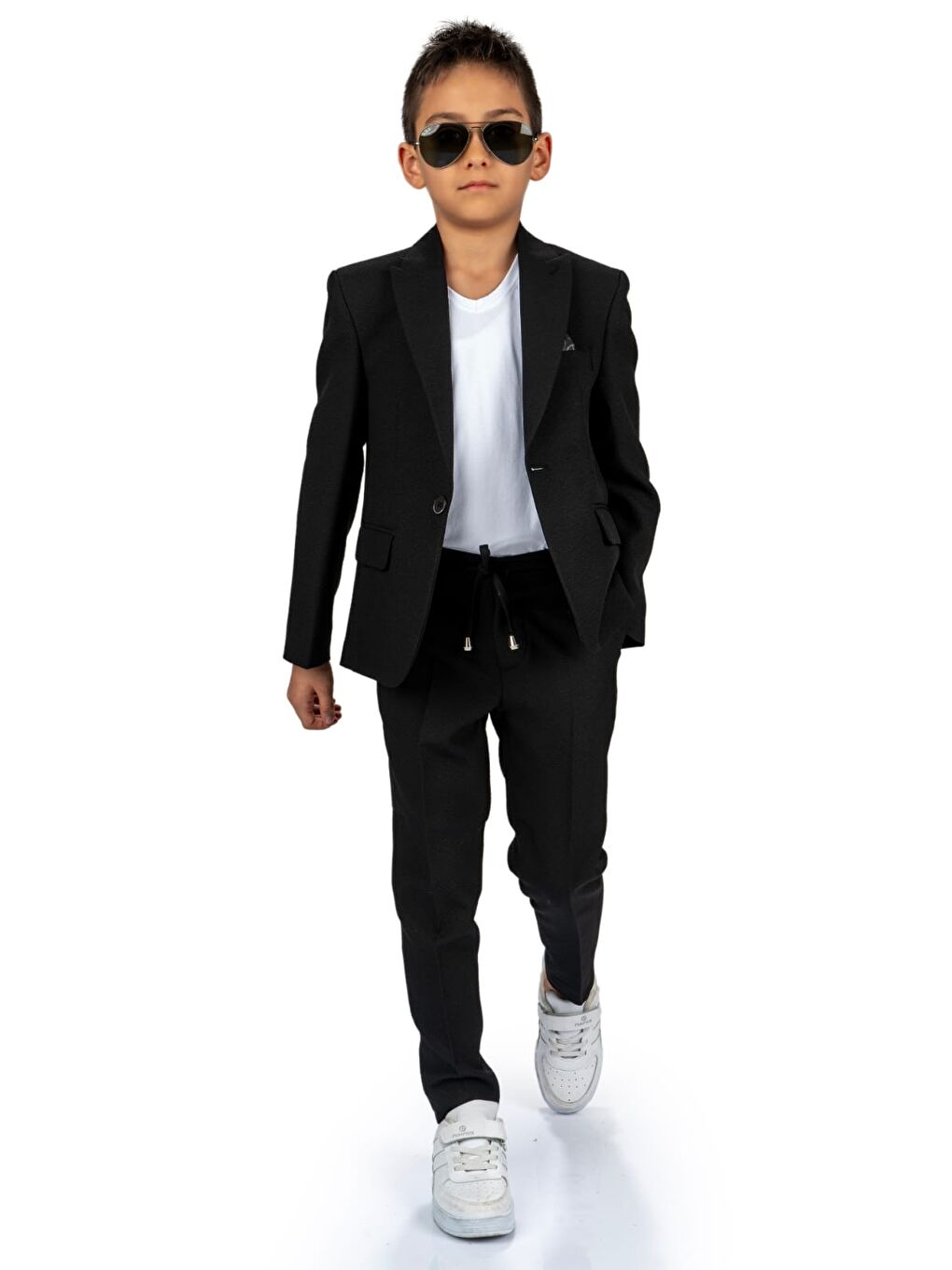 Siyah Spor Çocuk Ceket, Tişört , Jogger Pantolonlu Takım MNK5682-9