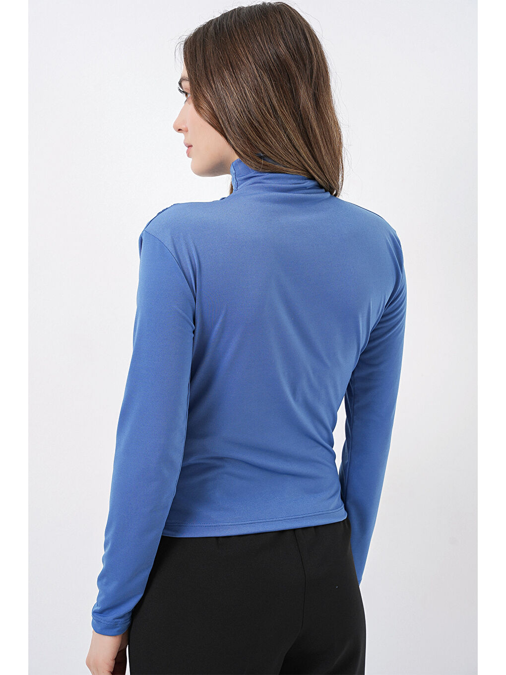 925 Büzgü Detaylı Sandy Bluz - İndigo-6